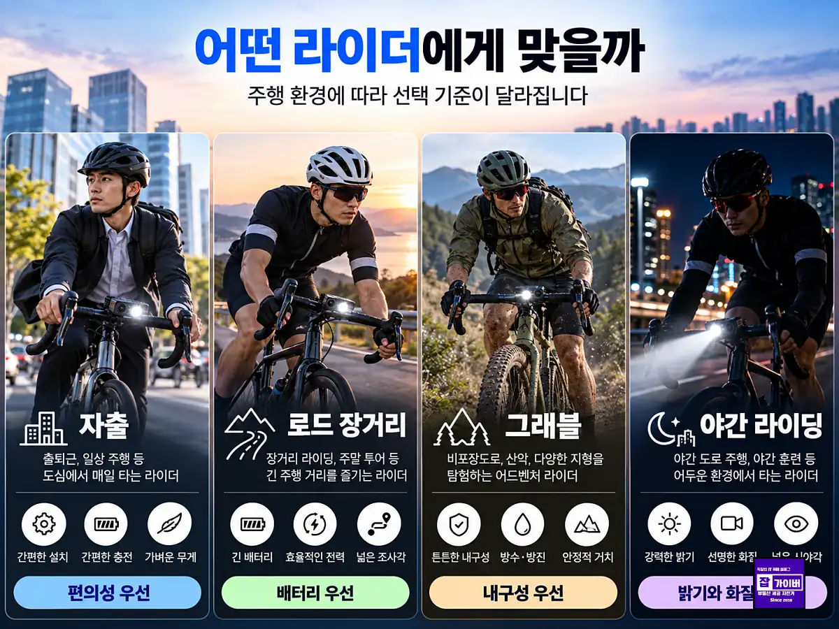 자출 장거리 그래블 야간 라이더 유형별 자전거 블랙박스 선택 가이드