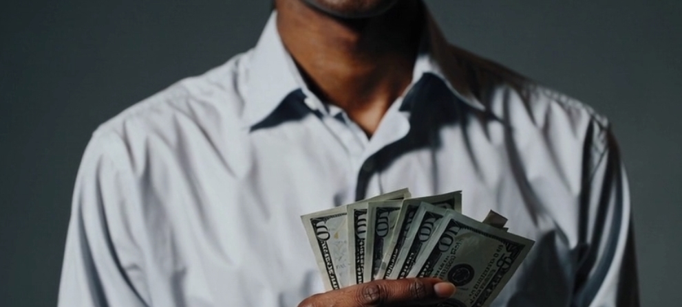 지폐다발을 들고 있는 남성