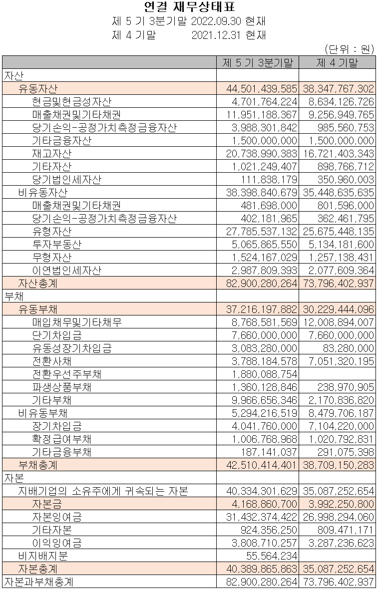 네온테크 - 재무상태표