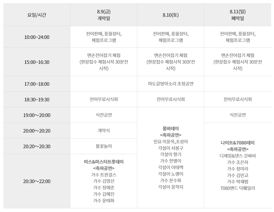 전어축제 행사일정