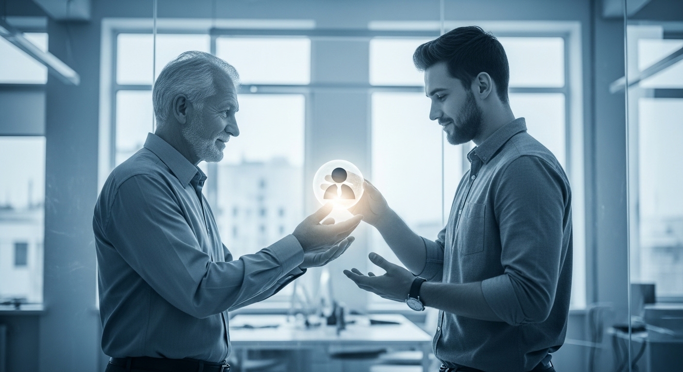 2025년 변경된 가업승계 증여세 과세특례를 통해 사업을 성공적으로 이어받는 부모와 자녀의 모습