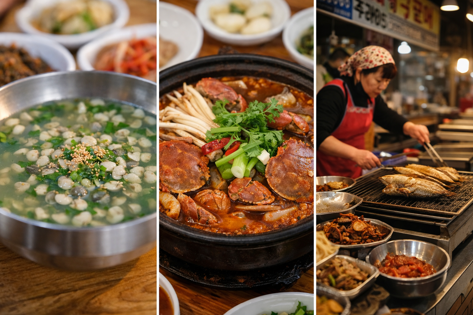 재첩국, 참게탕, 화개장터 (AI 제작)
