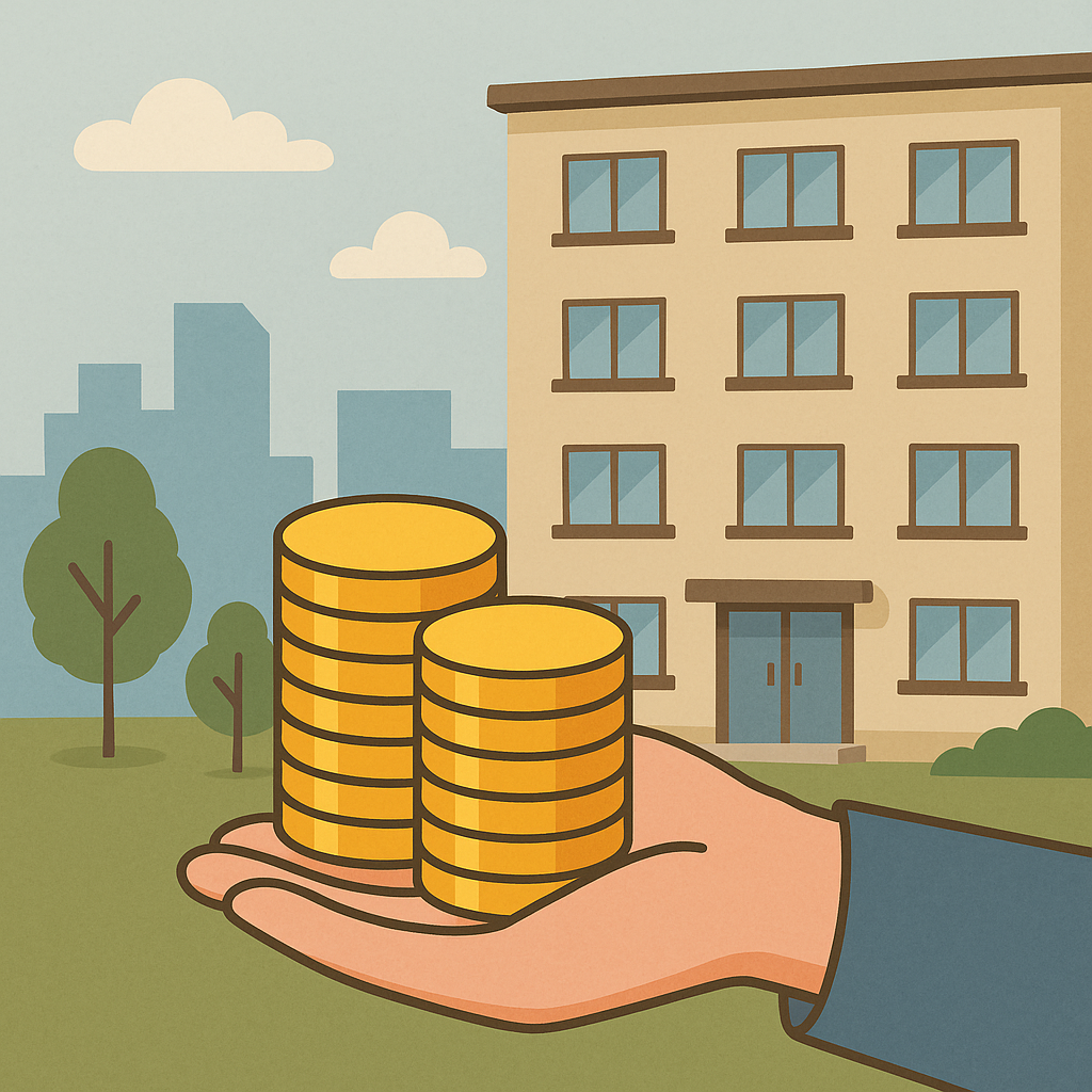 아파트 손위에 돈이 쌓여 있음