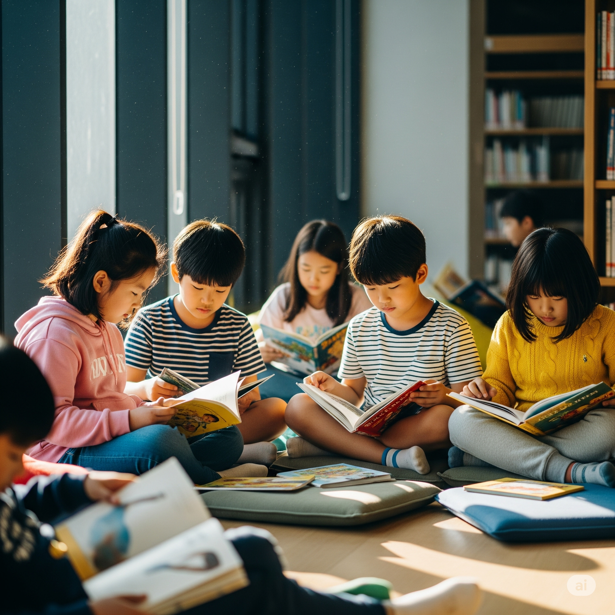 어린이들이독서하는 중