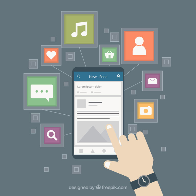 핸드폰의 모은 옵션들을 보여주면서 디톡스 할 것들을 생각하게 해주는 이미지