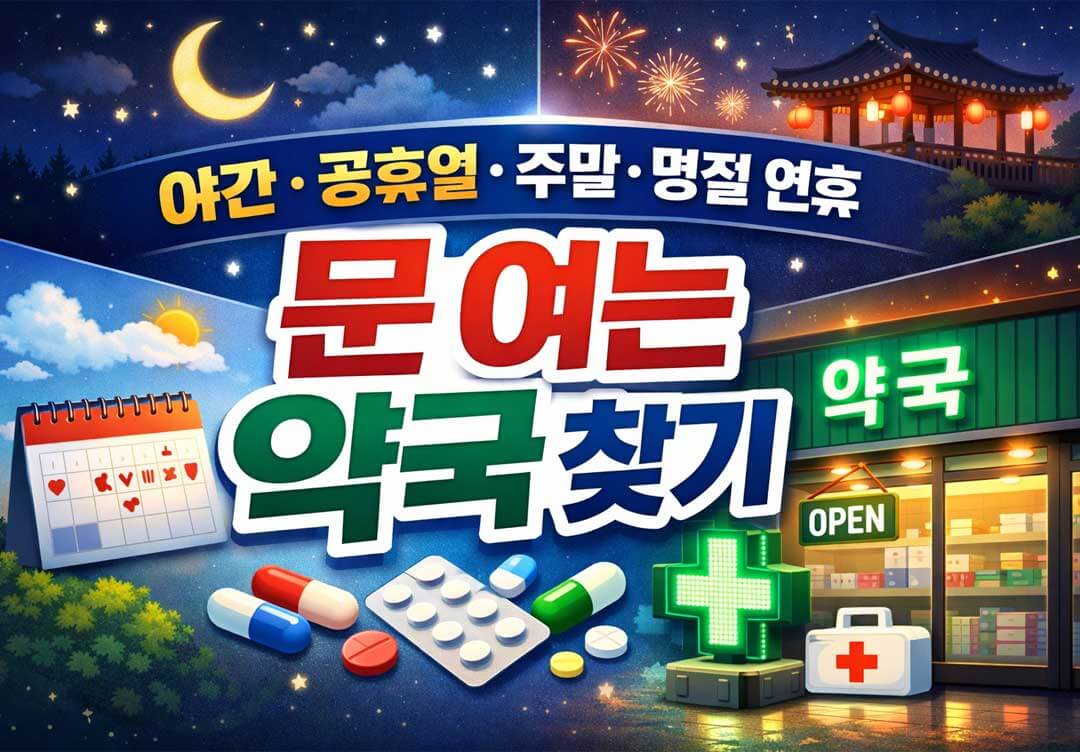 야간 · 공휴일 · 주말 · 명절 연휴 문 여는 약국 찾기