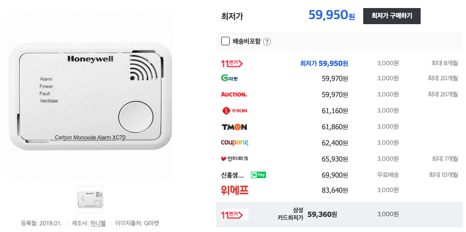 하니웰-일산화탄소-경보기