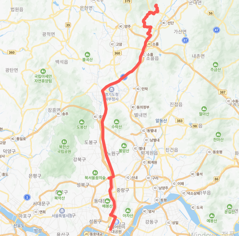 네이버지도-포천-3500번-버스-노선-지도