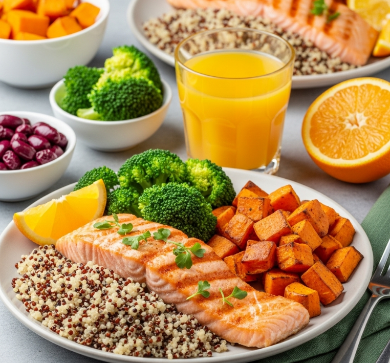다양한 영양소가 풍부한 건강한 식단 이미지