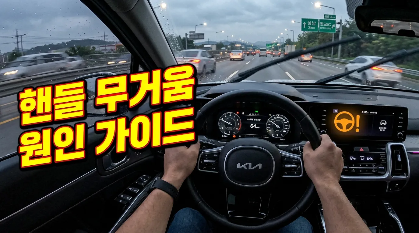 핸들이 무거워지고 경고등이 켜진 계기판