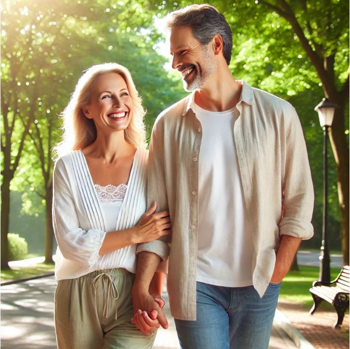 40대 부부의 산책하는 모습