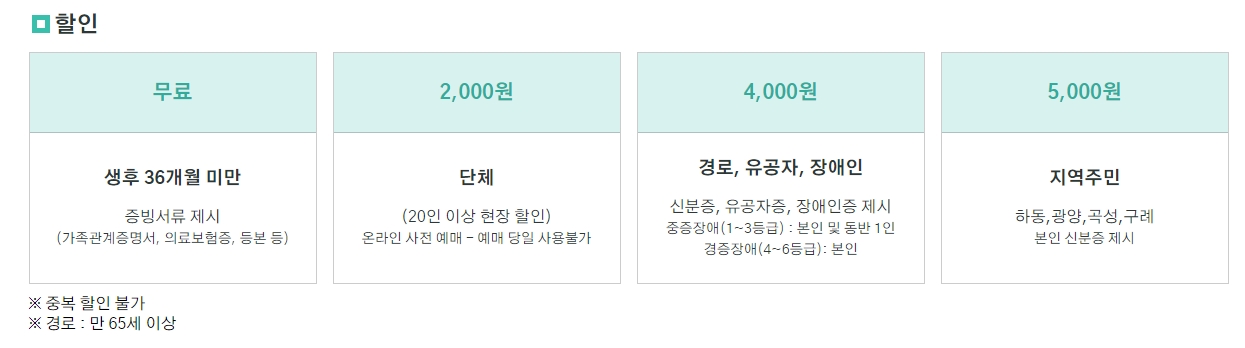 경로우대 및 인근 지역 주민들을 위한 쏠쏠한 할인 혜택 표