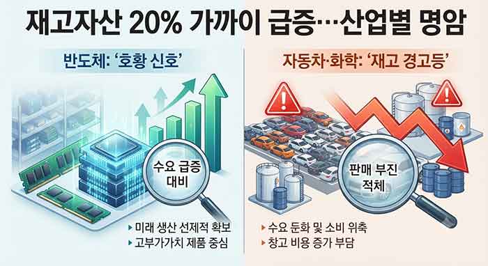 재고자산 급증에 따른 산업별 명암 이미지.