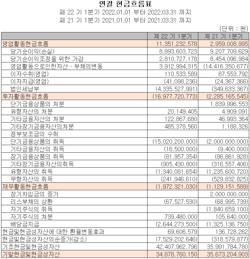 GST - 현금흐름표