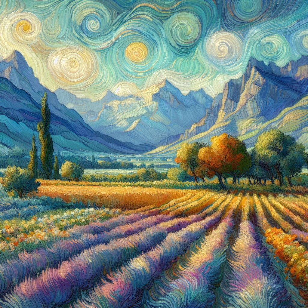 아름다운 풍경&amp;#44; 빈센트 반 고흐 스타일로&amp;#44; 후기 인상주의&amp;#44; 소용돌이치는 붓터치4