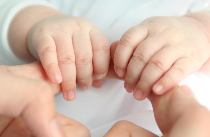 부모의 손가락을 꼭 잡은 아기의 작은 손, 영아기의 성장과 애착을 상징하는 따뜻한 순간