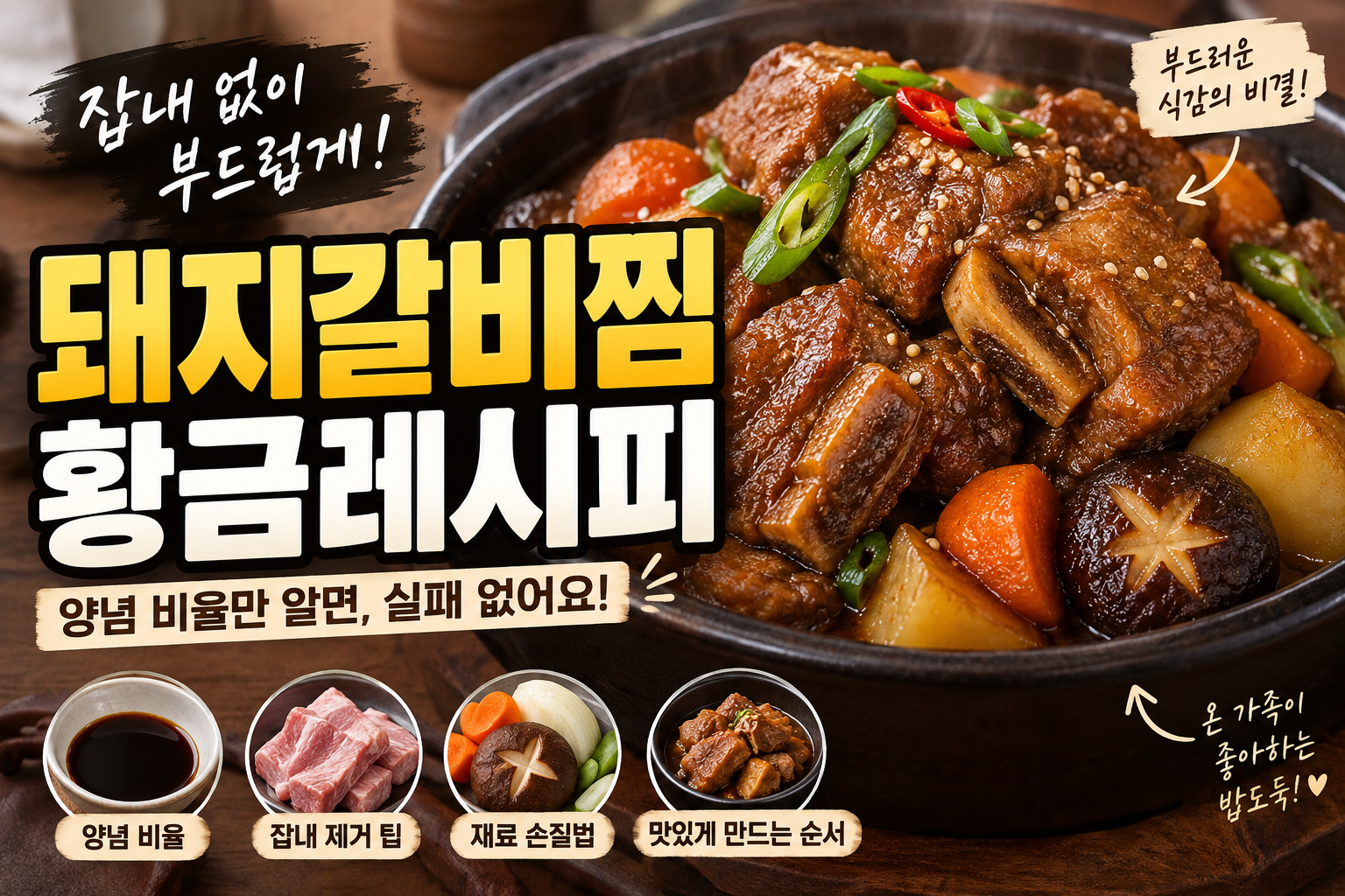 돼지갈비찜 황금레시피|잡내 없이 부드럽게 만드는 양념 비율
