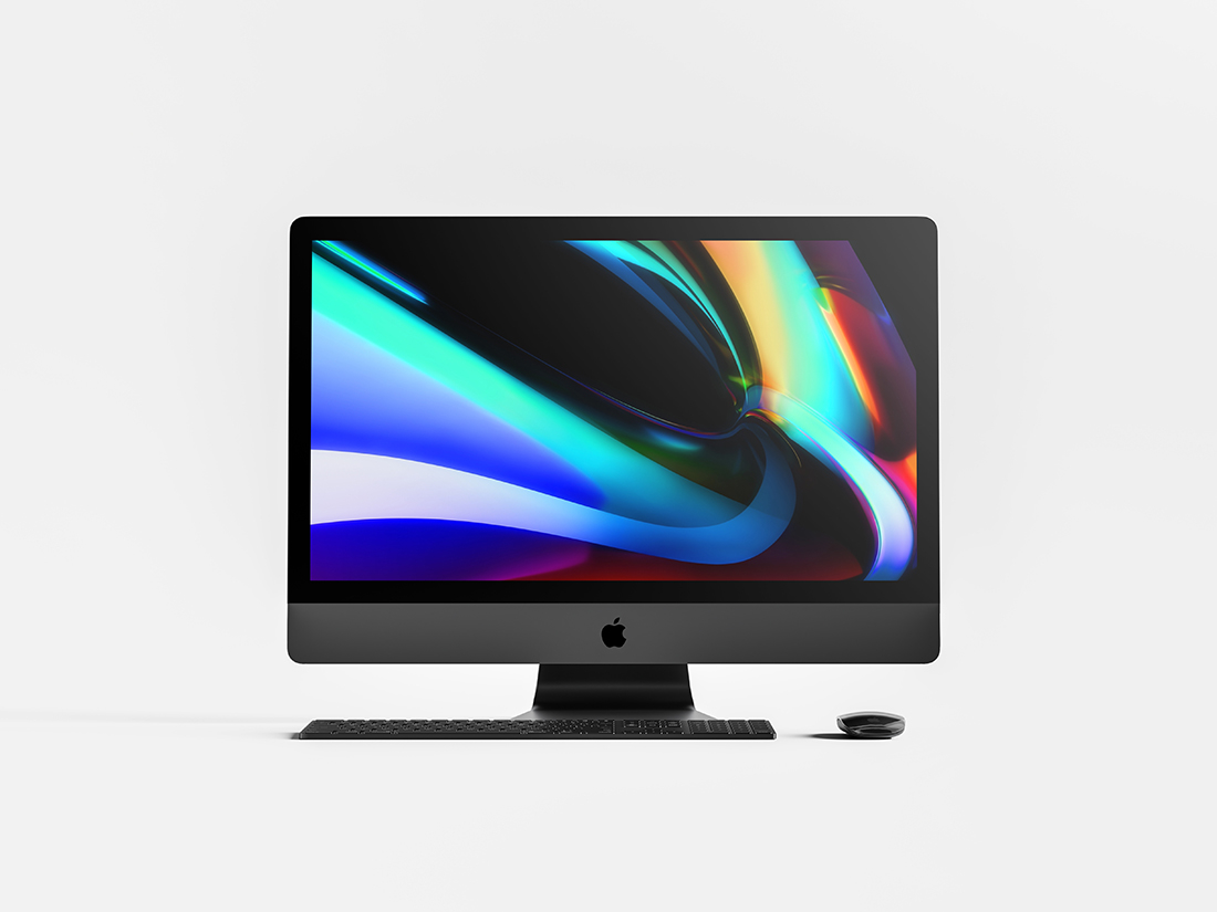iMac Pro with Mouse and Keyboard Mockup(마우스와 키보드가 있는 아이맥 프로 목업)