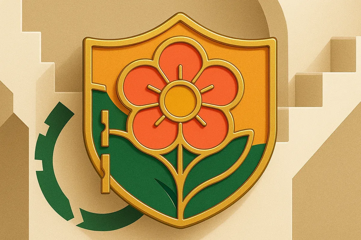 꽃이 새겨진 보호 방패 로고 일러스트