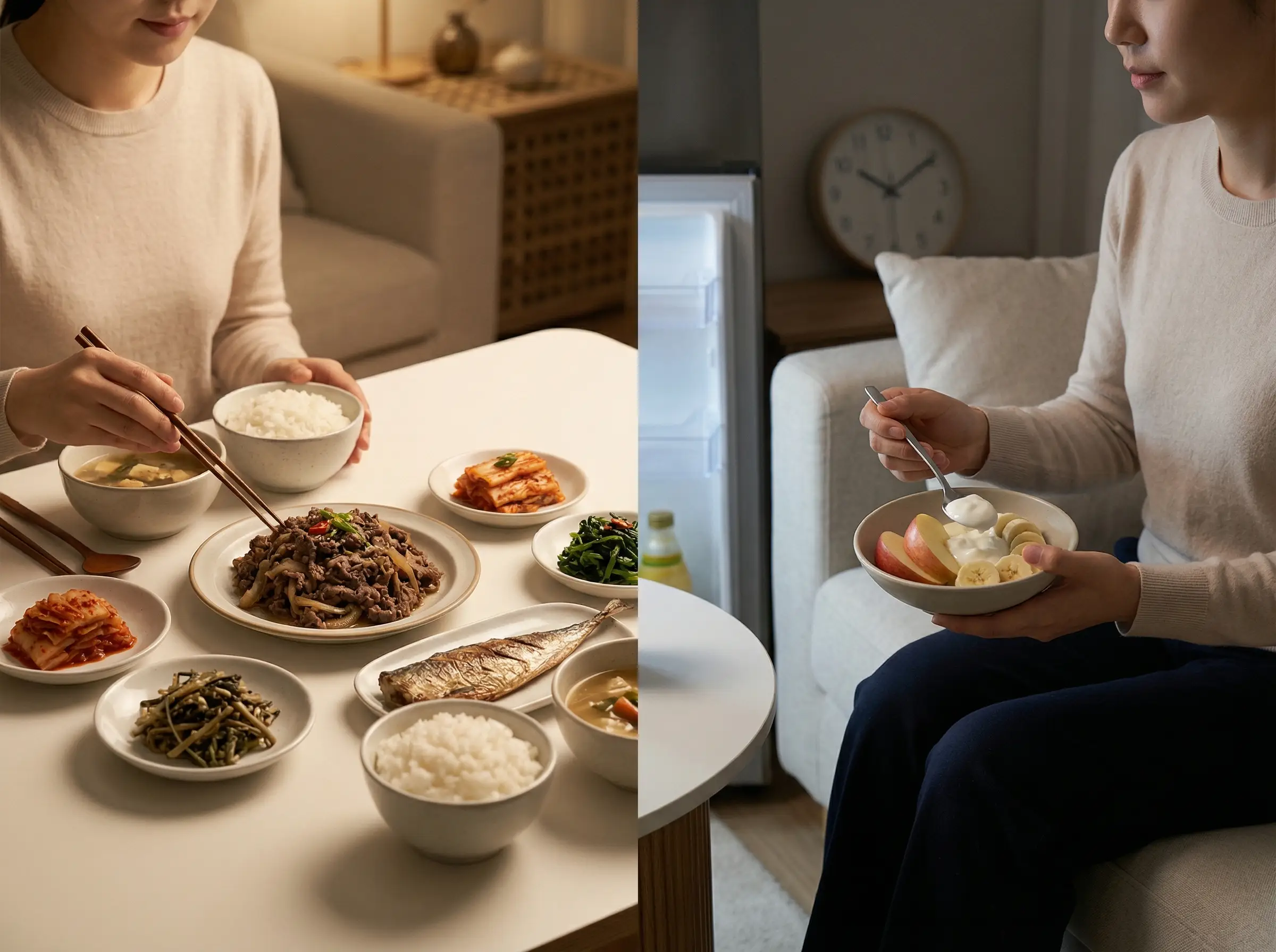 늦은 저녁 식사와 다음 날 혈당의 관계를 설명하는 이미지