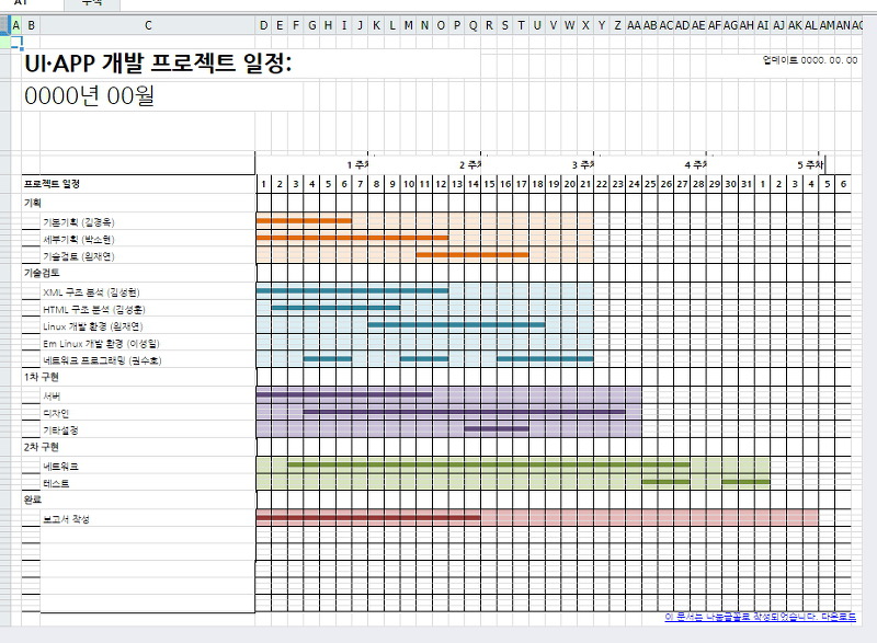 요일과 시간대를 동시에 관리할 수 있는 여행 일정표 양식의 응용
