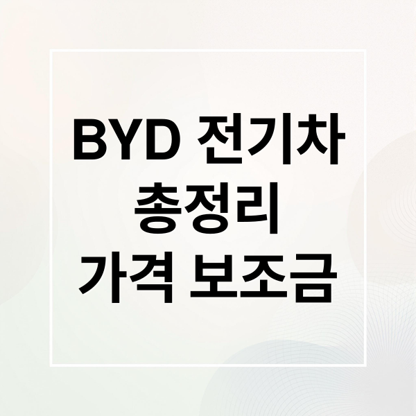 BYD 전기차 총정리: 라인업, 가격, 보조금, 주행거리 완벽 비교!