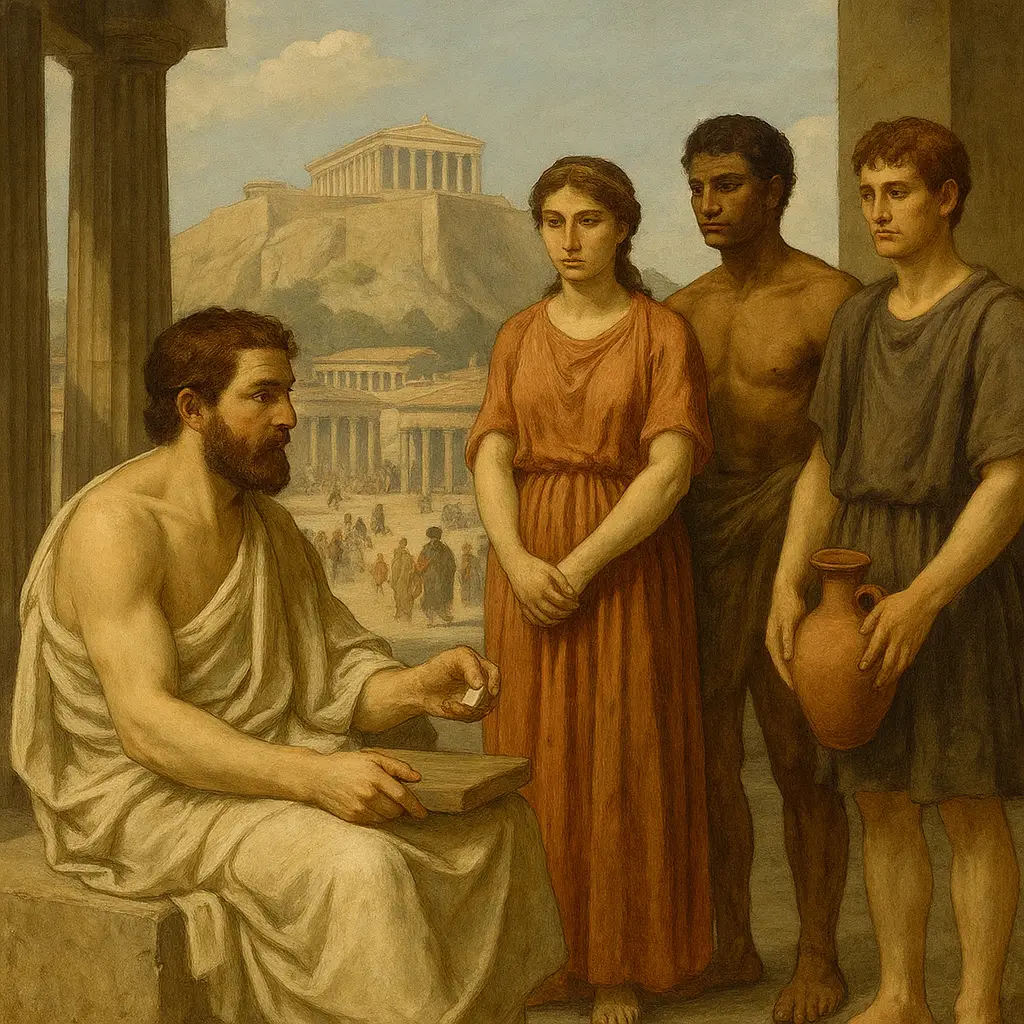 고대 아테네 민주주의와 시민권의 상징적인 장면