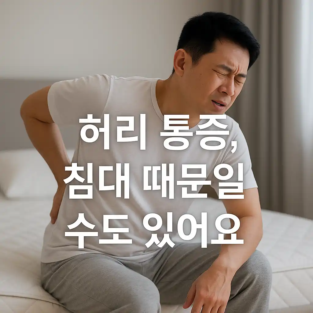 침대 메트리스로 인한 허리 통증을 겪는 중년 남성 모습