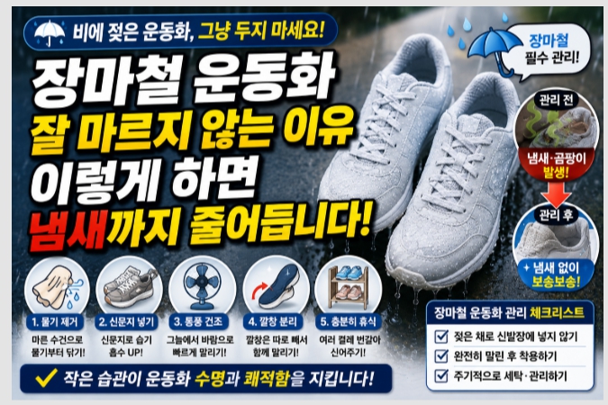 장마철 운동화 관리법을 설명하는 이미지