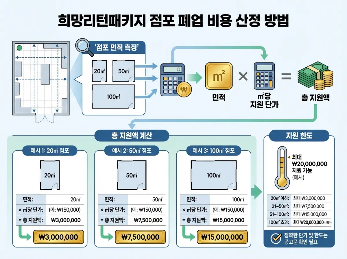 희망리턴패키지 점포철거비 지원 금액 계산 방법
