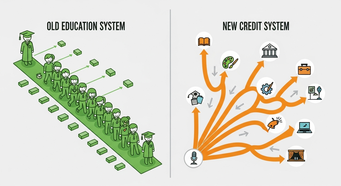 고교학점제 이전과 이후의 교육 시스템 변화를 시각적으로 비교하는 인포그래픽