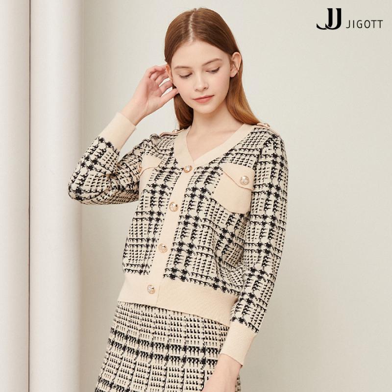 JJ지고트 체크 패턴 가디건 스커트 세트 GMBP1OPT2
