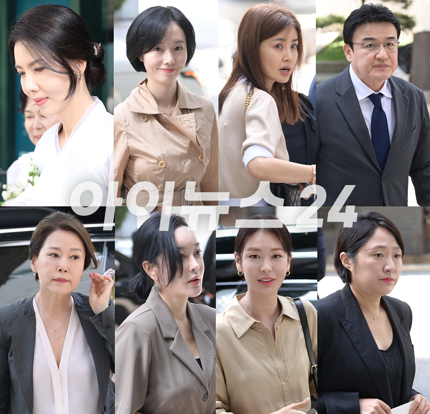 (왼쪽위부터 시계방향으로) 백지연 전 앵커-이정현-신애라-박중훈-김현숙-정유진-김혜은-차화연이 2일 서울 종로구 도렴동 종교교회에서 열린 정몽원 HL그룹 회장의 차녀 정지수 씨와 백지연 전 앵커의 외아들 강인찬 씨의 결혼식에 참석하고 있다. [사진=정소희 기자]