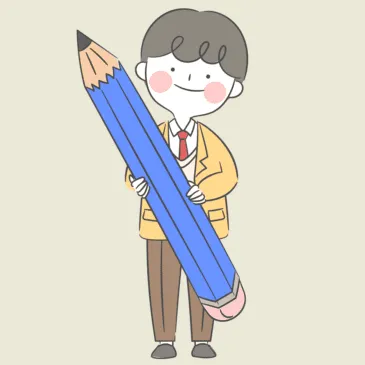 큰 연필을 들고 있는 교복을 입은 중학생 [일러스트]