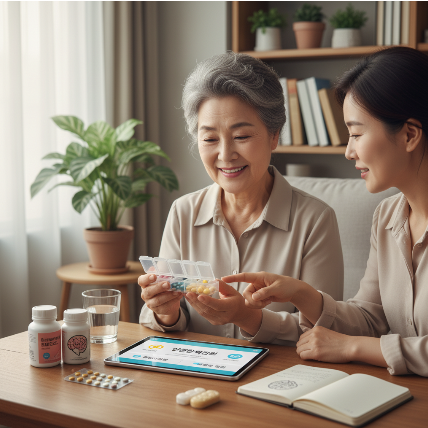다양한 약물을 복용하는 시니어를 위한 안전한 약물 관리와 인지 보존 안내 이미지