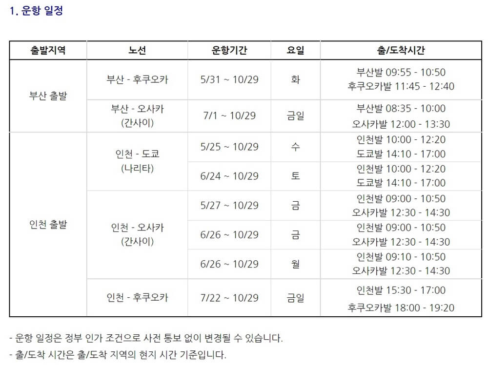 에어부산-홈페이지-2022년-6월-7월-일본-항공편-일정-표