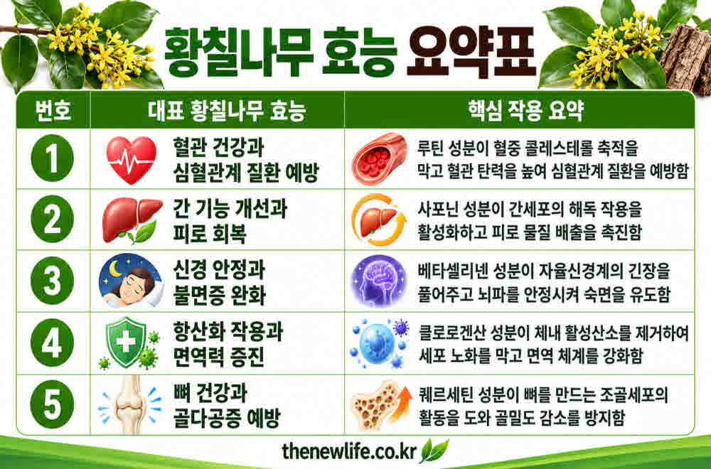 황칠나무 효능 요약표