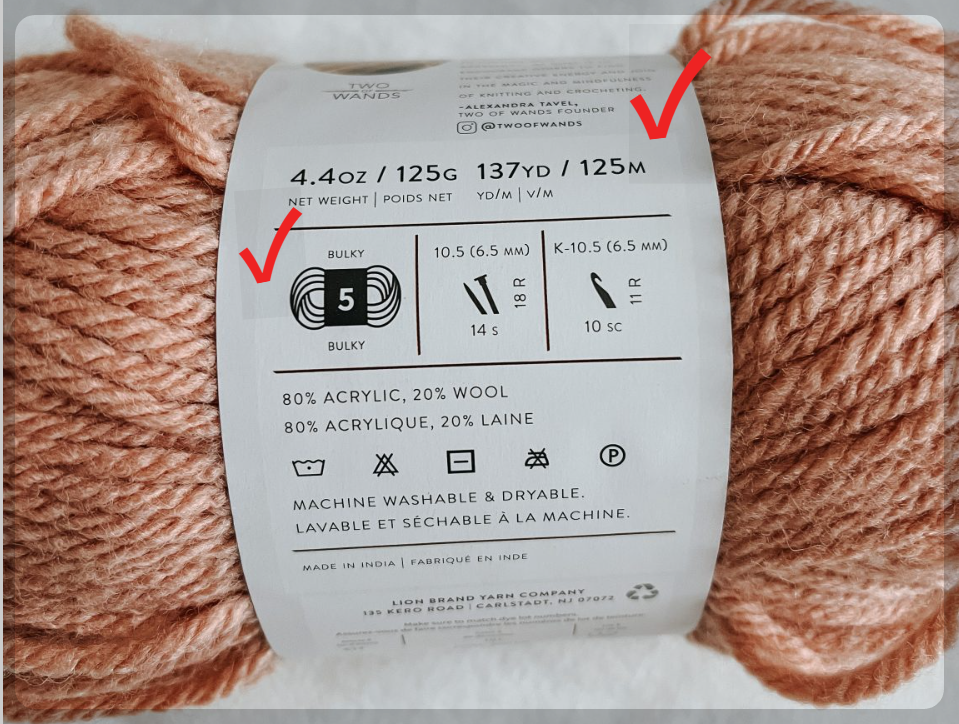 knitting yarn label information