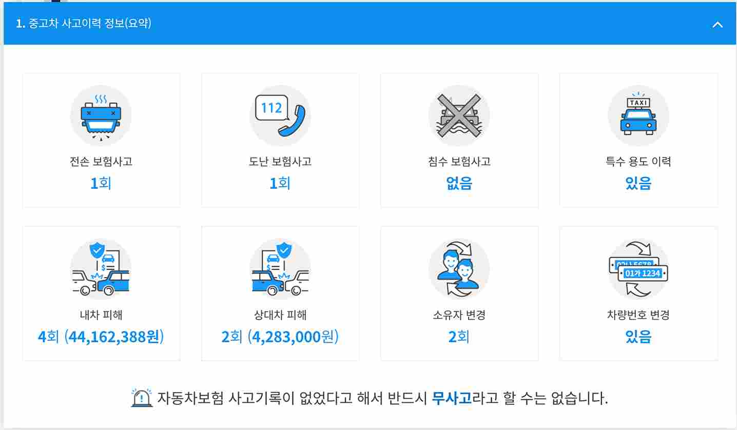 카히스토리-중고차-사고이력-정보(요약)-샘플