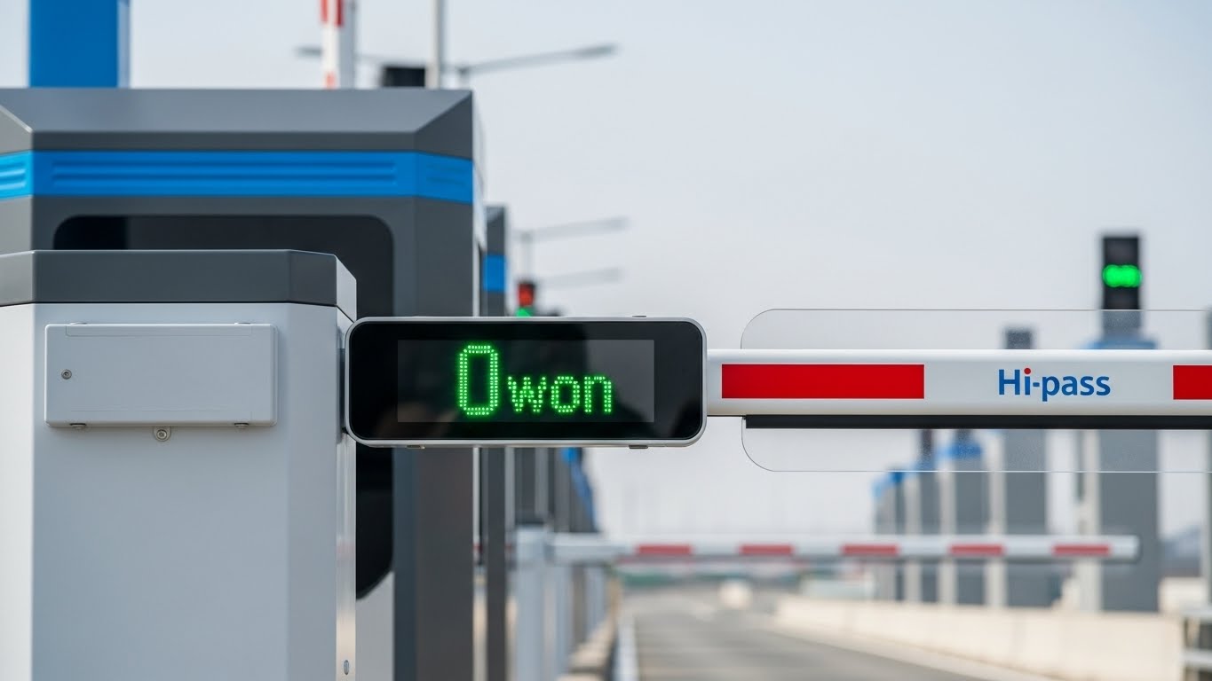 고속도로 요금소 전광판에 통행료 0원이 표시된 모습