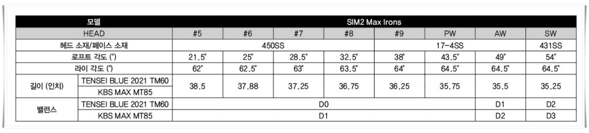 SIM2 Max 아이언 정보