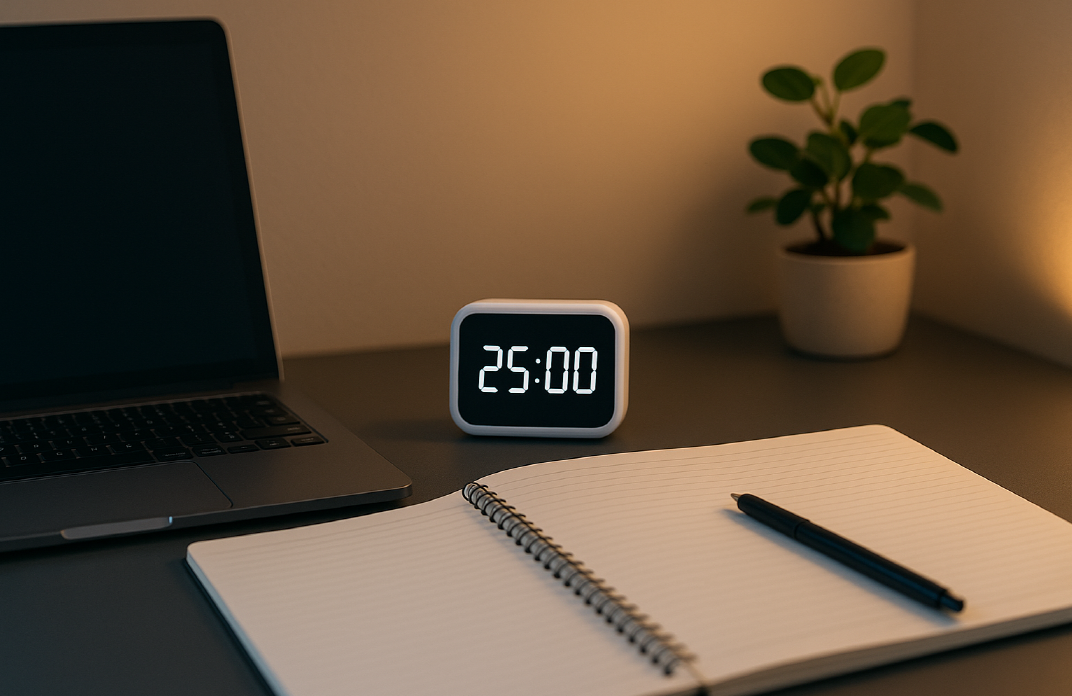 포모도로 기법을 활용 중인 수험생의 책상 모습