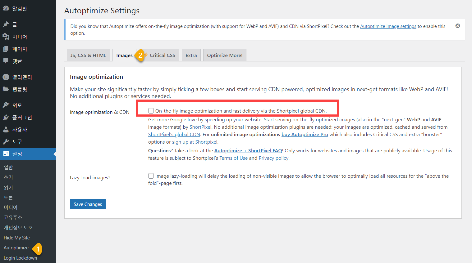 워드프레스 Autoptimize: "Your ShortPixel image optimization and CDN quota has been exhausted" 오류