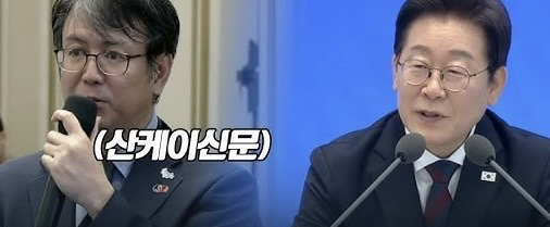 기자들의 질문을 받고 있는 이재명 대통령