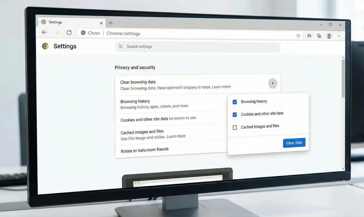 브라우저 캐시 및 쿠키 삭제 설정 화면