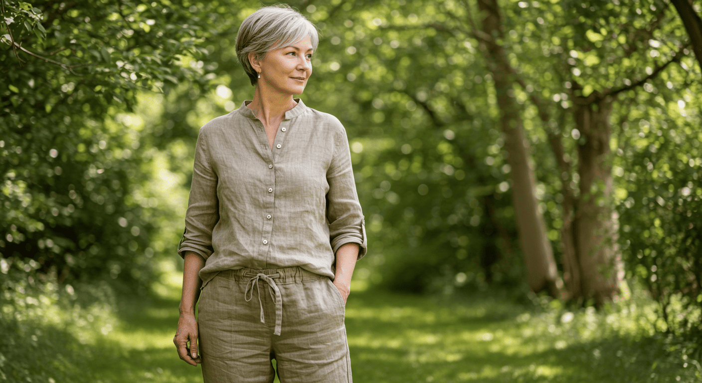 린넨셋업 패션 사진