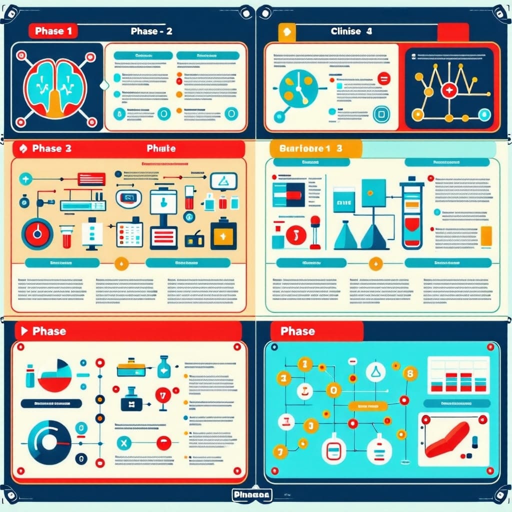 임상 시험의 단계와 절차를 설명하는 인포그래픽.