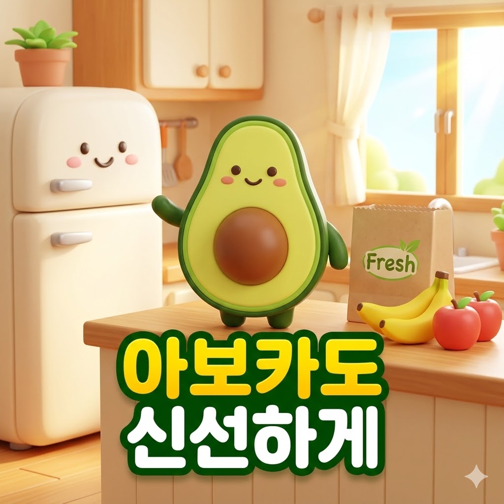 신선한 아보카도를 오래 보관하는 다양한 방법을 보여주는 귀여운 카툰 일러스트