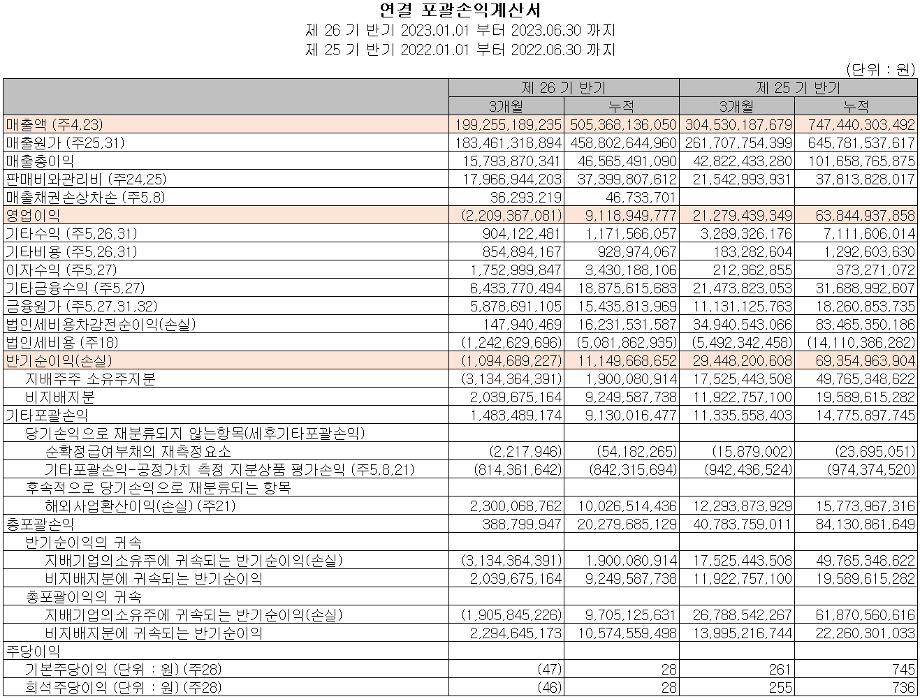 드림텍 - 손익계산서