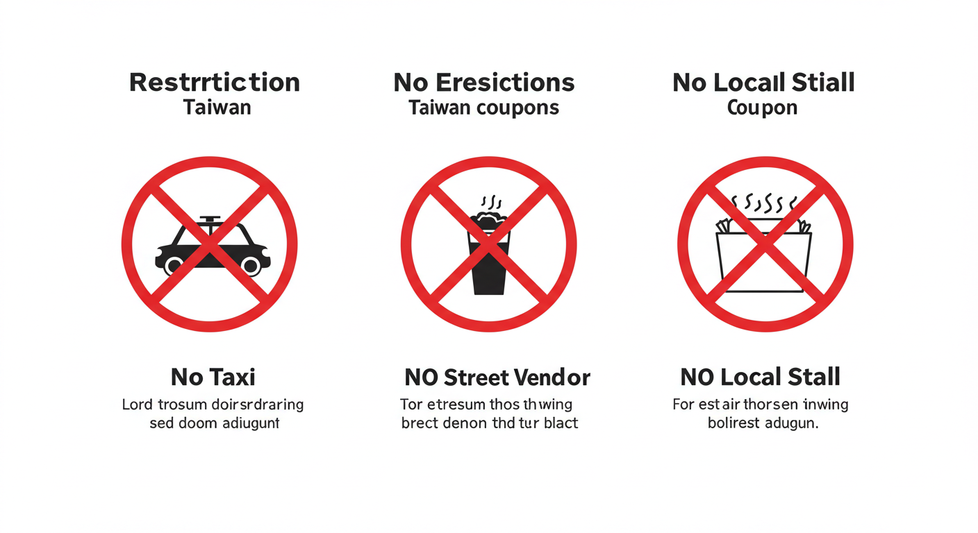 대만 여행지원금 사용 제한 업종을 영어와 경고 아이콘으로 표현한 이미지